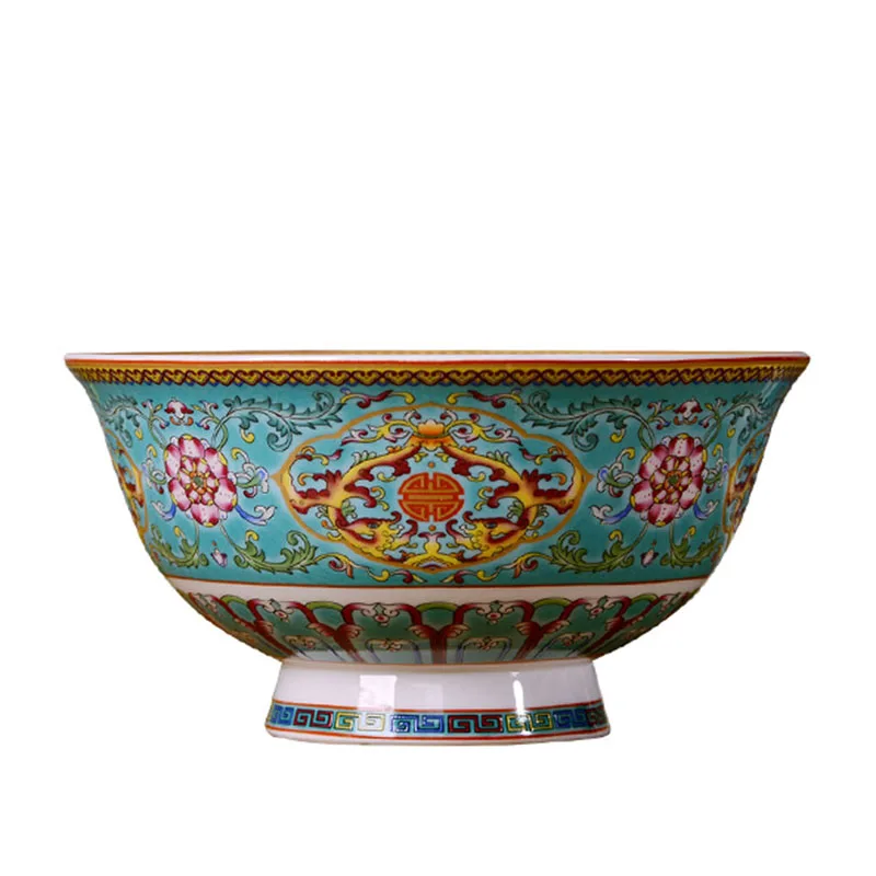 Jingdezhen Green Enamel Fine Bone China Bowl Ceramic Bowl Longevity And Happiness