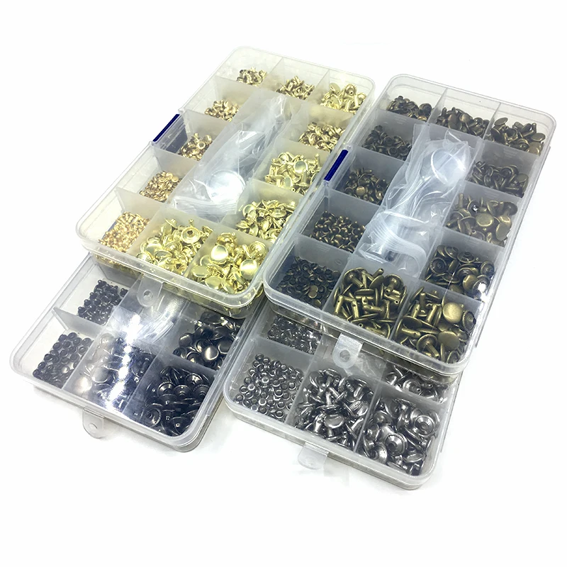 

300sets Metal Rivets 5+6+7+8+9+10mm Double Cap Rivets Snaps Leather Shoes Nails Pet Collar Decor Buttons Rivet Installation Tool