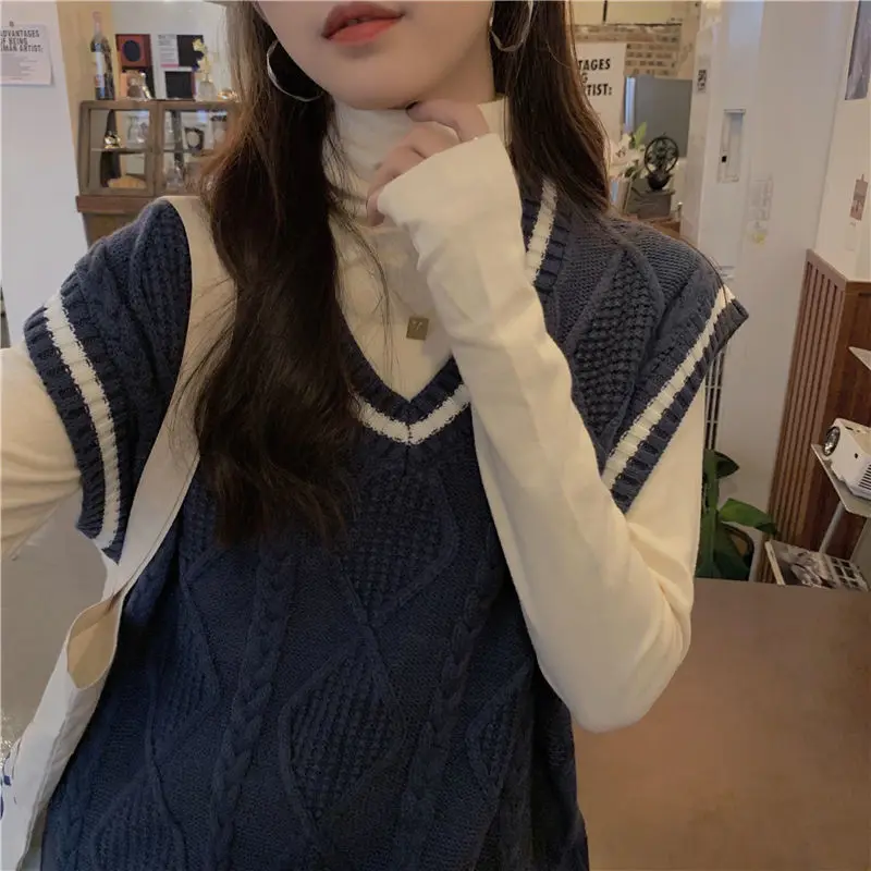 Maglione gilet donna scollo a V studenti larghi tutto-fiammifero college maglieria stile coreano casual vintage adolescenti streetwear semplice