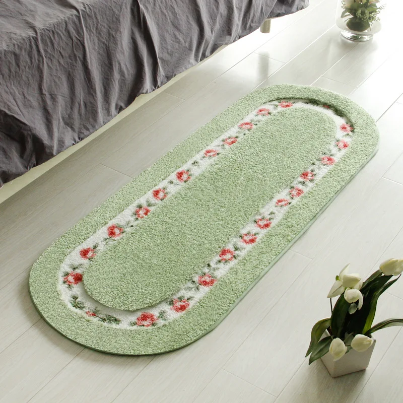 Embroidered Oval Floor Mat Nonslip Bath Mat Water Absorption Floor Rug Carpet for Bathroom Toilet Soft Bedroom Bathroom Doormat