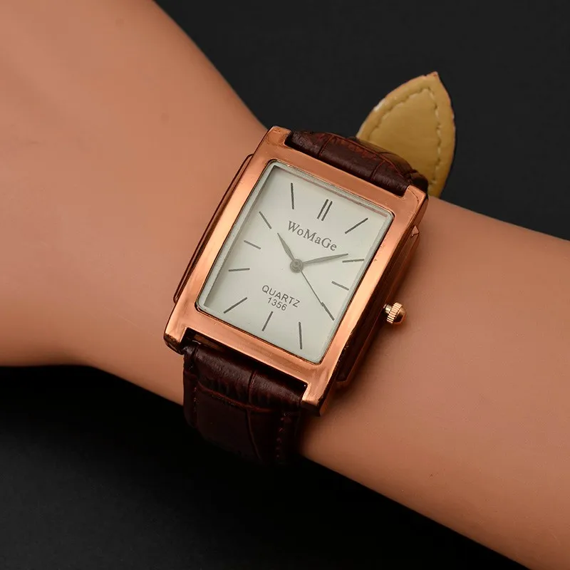 Womage Mode Uhr Damen Uhr Top Marke Luxus Mode Rechteck Frauen Uhren Leder Band Quarz Armbanduhr montre femme