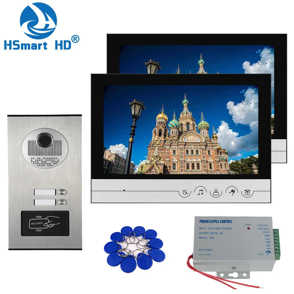 Kit de interfono de 9 pulgadas para el hogar, timbre para puerta, tarjeta inductiva, cámara con 2/3 monitores, sistemas de intercomunicación