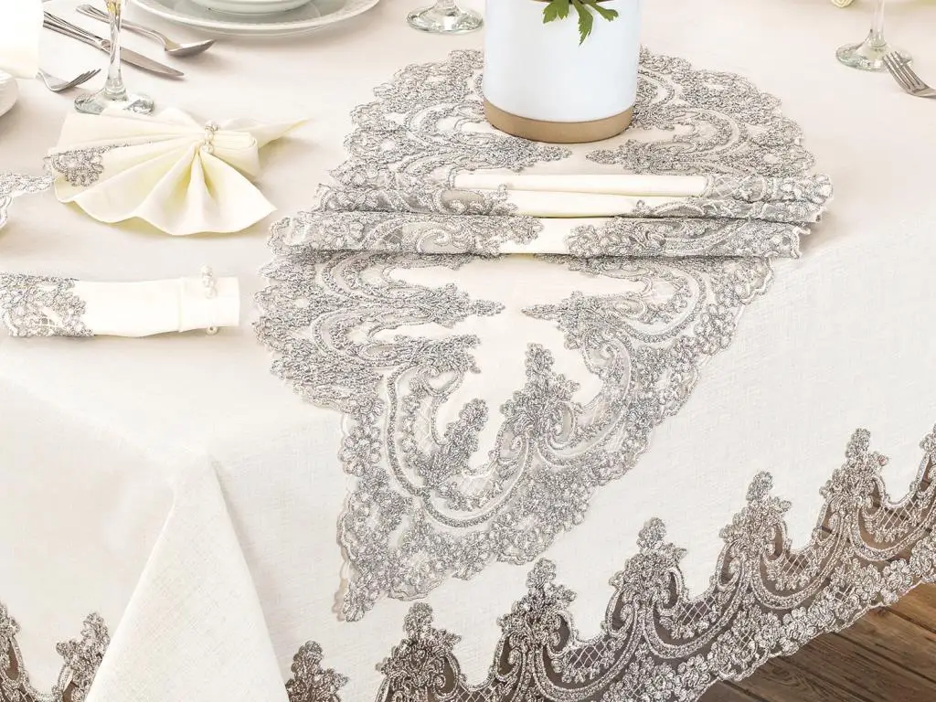 Lisa Table Cover Set 18 Piece Cream Silver