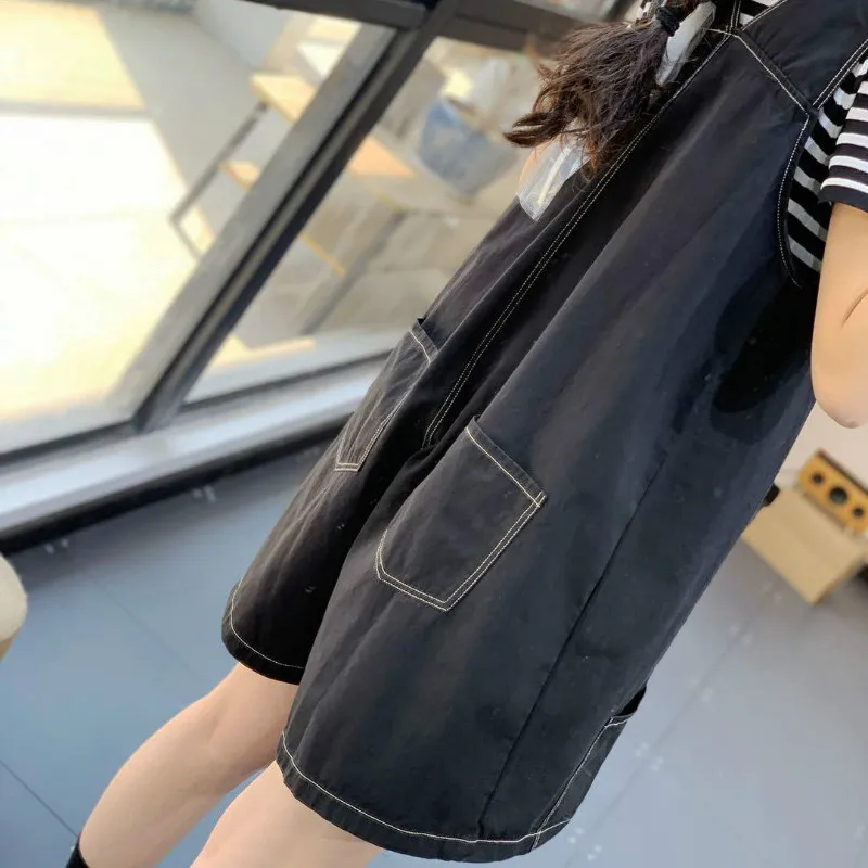 Strampler Frauen Feste Breite bein Lose Hosenträger Hosen Hohe Taille Weibliche Chic Beliebte Einfach Alle-spiel Täglichen Koreanische streetwear BF