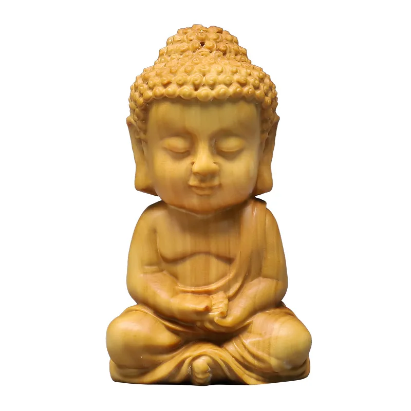 Handmade Carved Wooden Crafts for Home Decoration, Chinese Boxwood Buddha, Sakyamuni Statue, Sculptures Feng Shui Ornaments