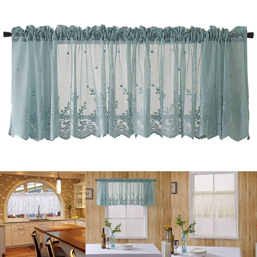 Modern Lace Jacquard Window Curtain Valance Lace Hem Coffee Short Curtain for Cabinet Door Bedroom Home Decor