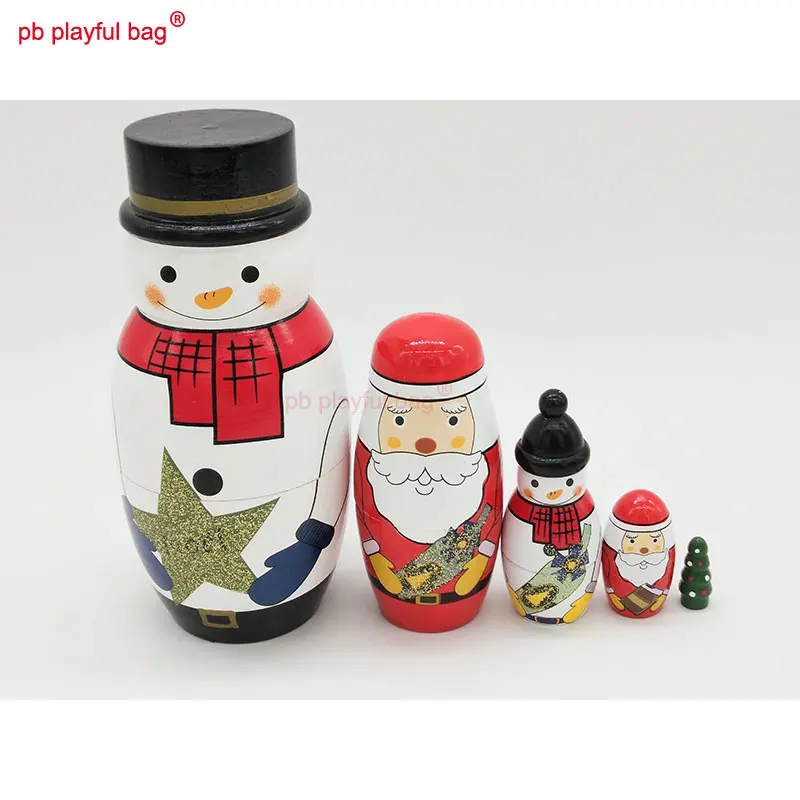 

PB Playful bag 5 layers Snowman Russian dolls Funny Santa Claus Birthday gift wooden crafts Set Toy Decoration HG04