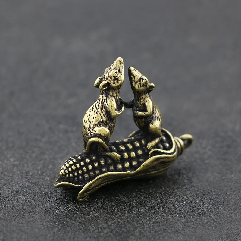 Mini Brass Rat Money Bag Corn Blessing Statue Good Luck Pocket Figurines Home Office Desk Decor Ornament Key Pendant Toy Gift