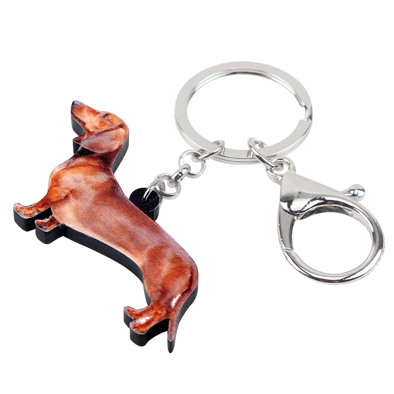 Bonsny Acrylic Standing Dachshund Dog Keychains Key Rings Anime Pet Jewelry Women Teens Girls Decorations Charms Gift Accessory