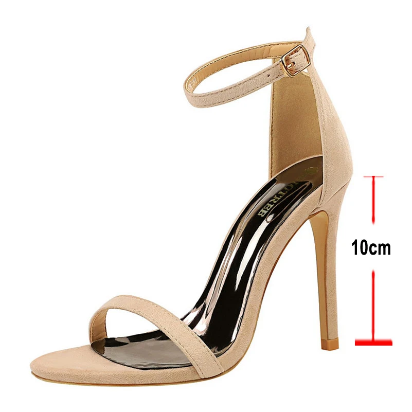 Meotina Women Shoes Fashion Ankle Strap Pumps Thin Super High Heel Sandals Buckle Strap Party Ladies Footwear Summer Khaki 40