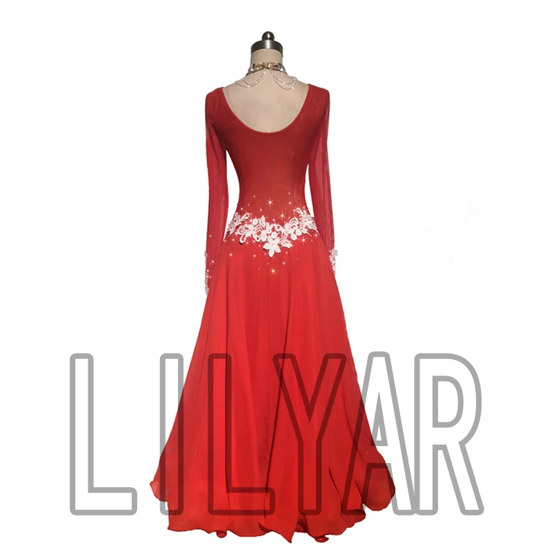 Ballroom Standard Competition Show Dress Custom New Adult Red Embroidery Slim Dance Dress