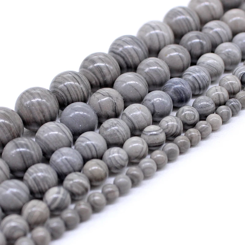 

Natural Stone Grey Wood Stripes Beads Round Loose Spacer Loose Beads For Jewelry Making DIY Bracelet Necklace 4/6/8/10/12mm