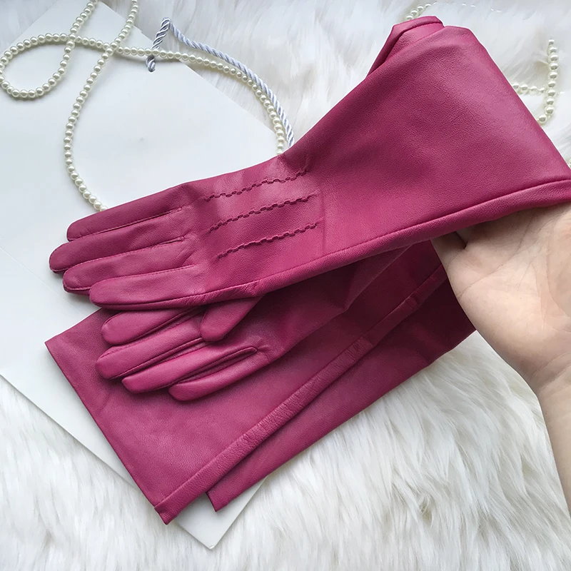 Guantes de piel de oveja para mujer, manoplas largas bordadas, coderas, Mangas de brazo, cuero genuino para mujer, guantes finos de moda