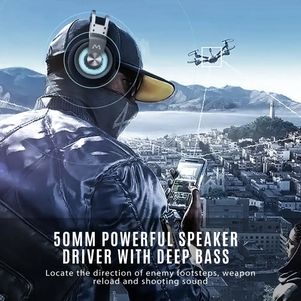 Mpow EG3 Pro الألعاب سماعة الصوت المحيطي فوق الأذن سماعات مع إلغاء الضوضاء هيئة التصنيع العسكري سماعة لباد PS4 الكمبيوتر المحمول اللوحي