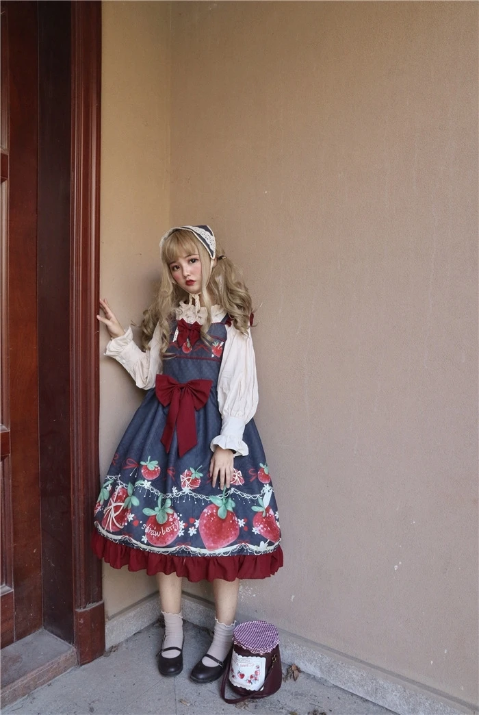 Ensemble robe et chemise princesse du palais lolita douce, rétro, imprimé mignon, taille haute, style victorien, kawaii, gothique, lolita cos loli