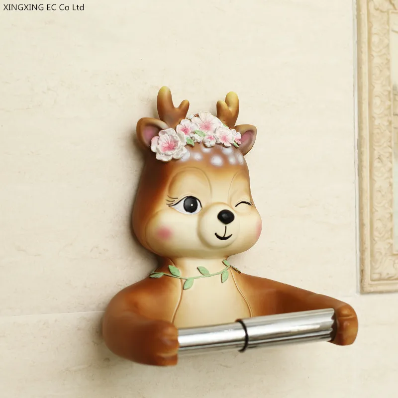 

Multifunctional Punch-free Tissue Holder Bathroom Decoration Accessories Wall-mounted Roll Holder Creative Resin Deer Tissue Box