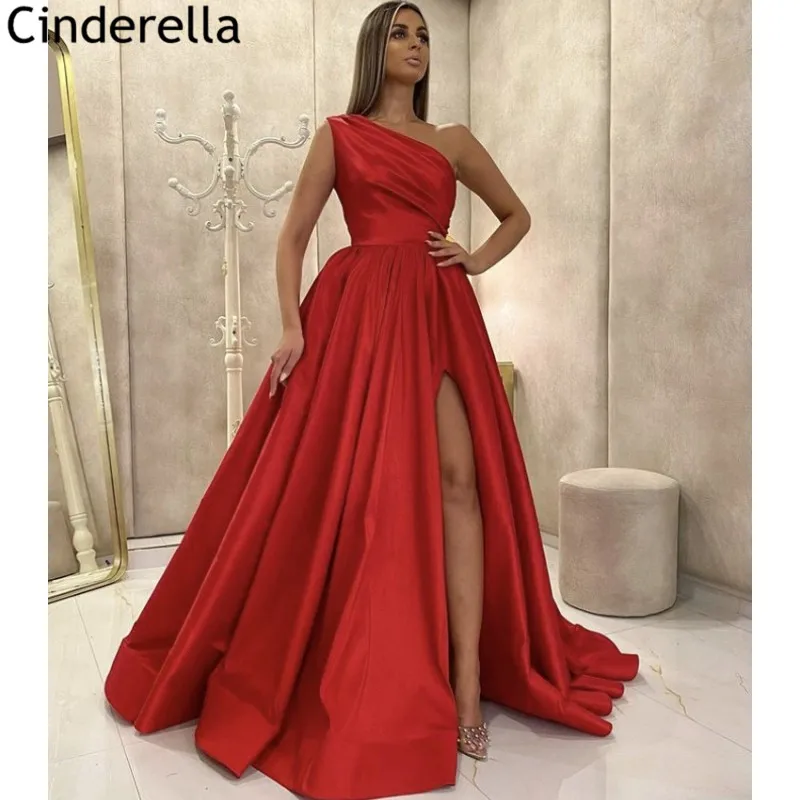 Robe de bal asymétrique épaule dénudée, ligne a, fente latérale, en Satin, de haute qualité, avec fermeture éclair au dos