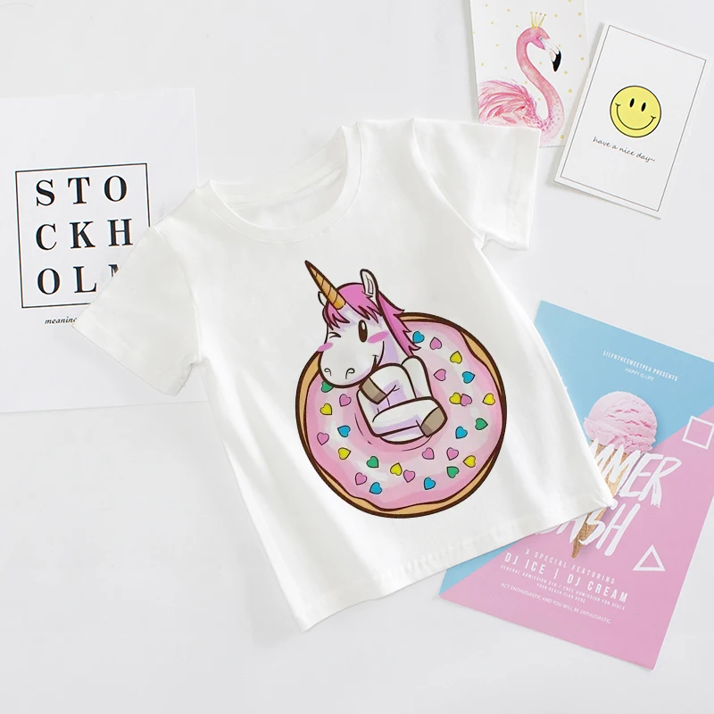 

2021 Summer Fashion Unisex Unicorn T-shirt Children Boys Short Sleeves White Tees Baby Kids Trend Cute Tops For Girls Clothes.