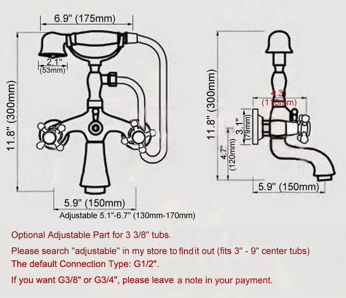 Black Gold Color Brass Bathtub Faucet Wall Mount Handheld Bath Tub Mixer System with Handshower Telephone Style zna404