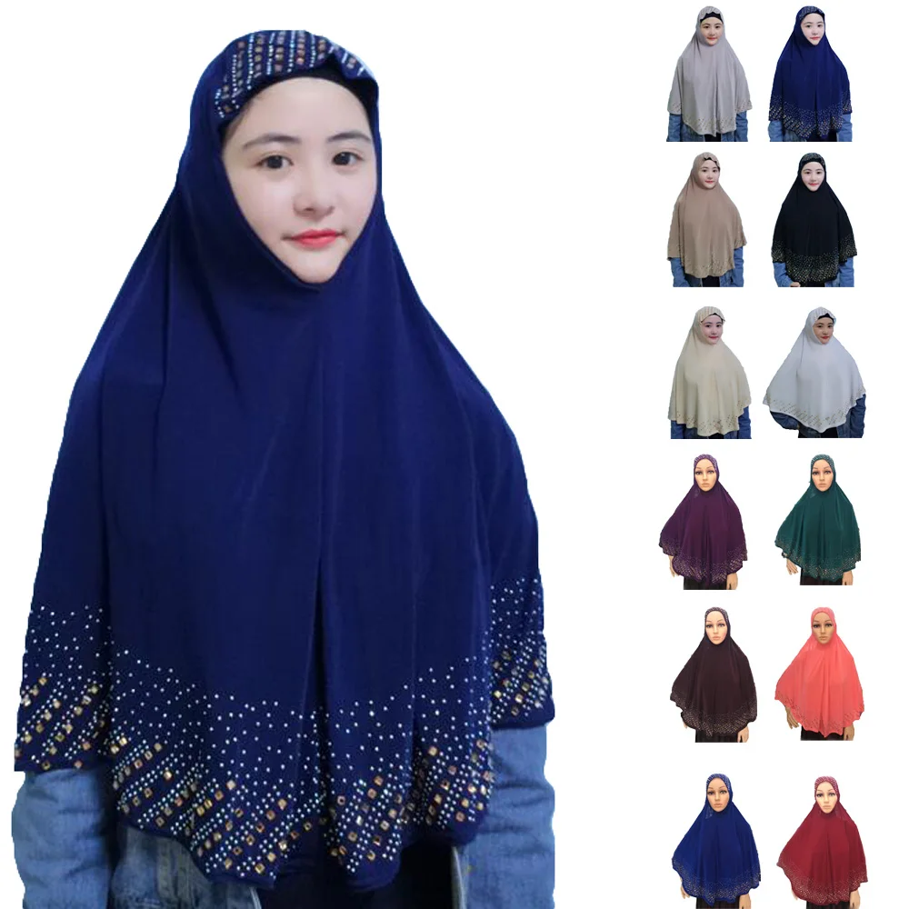 

Khimar Hijab Muslim Overhead Amira Women Islamic Prayer Garment Scarf Rhinestone Full Covers Arab Turban Niquabs Hijab Headscarf