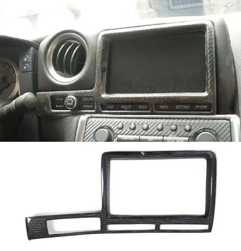 Dry Carbon Fiber Car Navigation Display Surround Sticker Control System Panel Cover Trim Fit For Nissan GTR R35 2008-2016