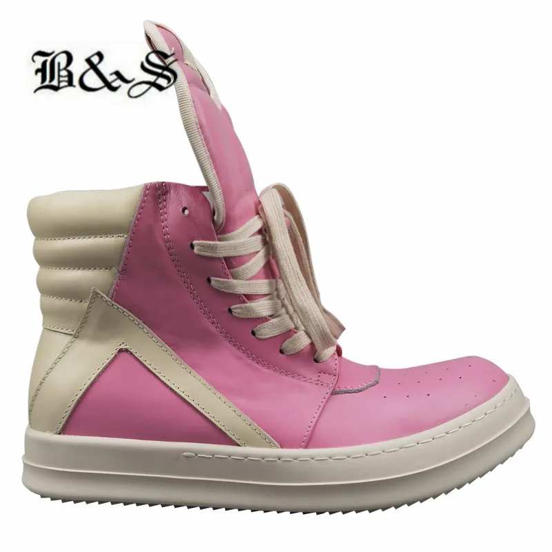 

Black& Street Factory 21ss geobasket pink Leather High -Top Unisex Boots Trainer Sneakers Street Botas EU 34-47 Plus size Shoes