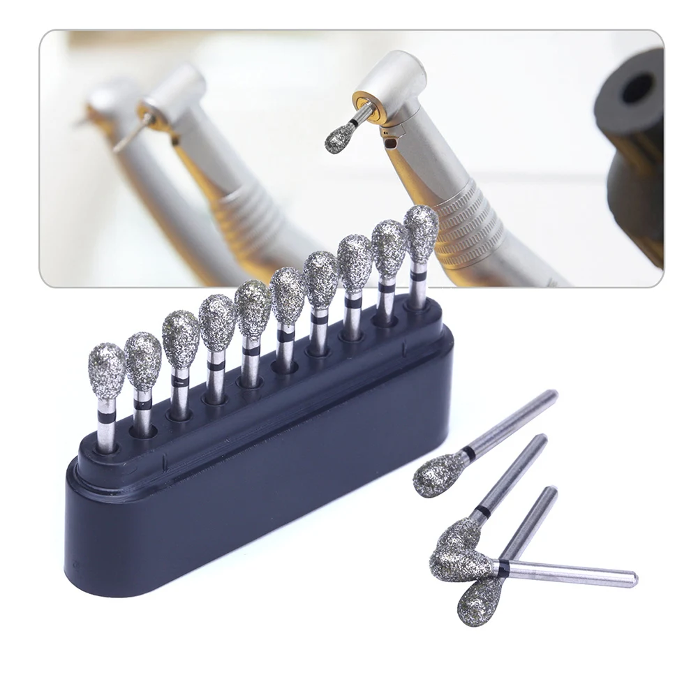 AZDENT 10pc/Boxes Dental Diamond Burs Drill Dental Burs Dia-burs for High Speed Handpiecess Medium Dentist Tools