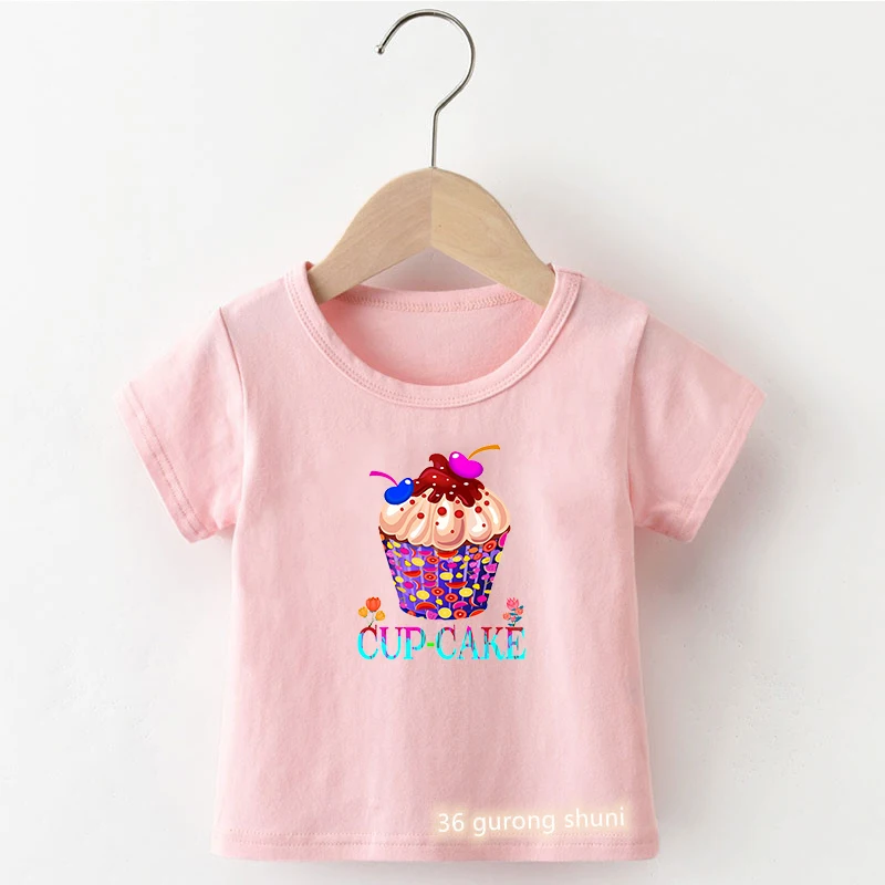 Kawaii Girls T Shirt Funny Cupcake With Sweet Vanille Ice Cream Graphic Print Kids Clothes Summer Casual Tees Boys T-Shirt Tops