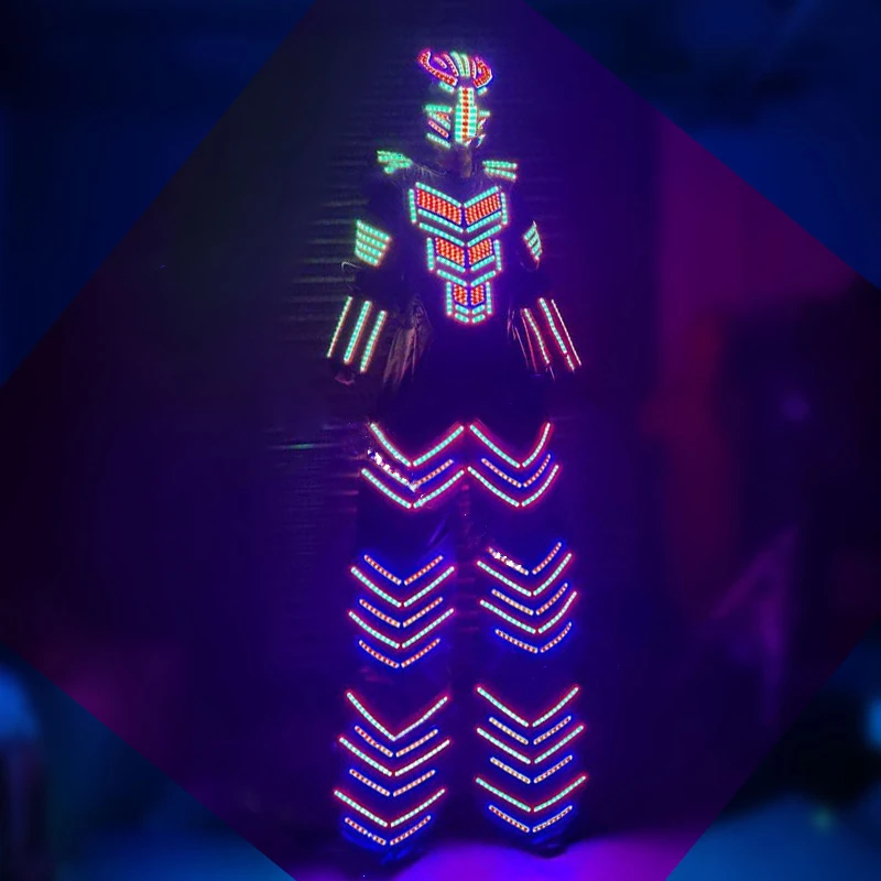 RGB 7 colour change led robot costume stage stilts clothing bart event evening party nightclub stage show DJ luminous armor