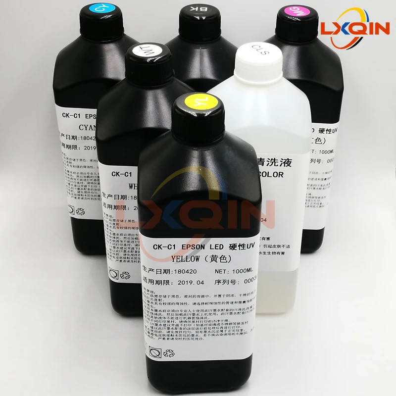 LXQIN 1000ml LED UV Ink for Hard Material for Epson XP600/DX5/DX7 Head for Thunderjet Infiniti Flatbed Inkjet Printer Hard Ink