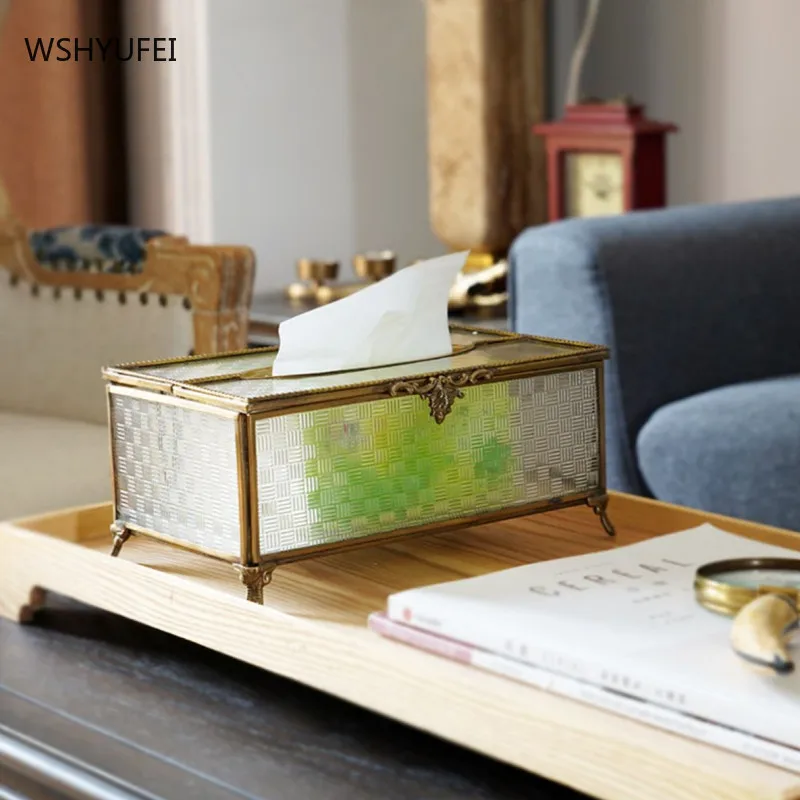 Retro Light Luxury Brass Tissue Box Wet Wipes Napkin Kitchen Storage Box Desktop Coffee table car jewelry display organizer