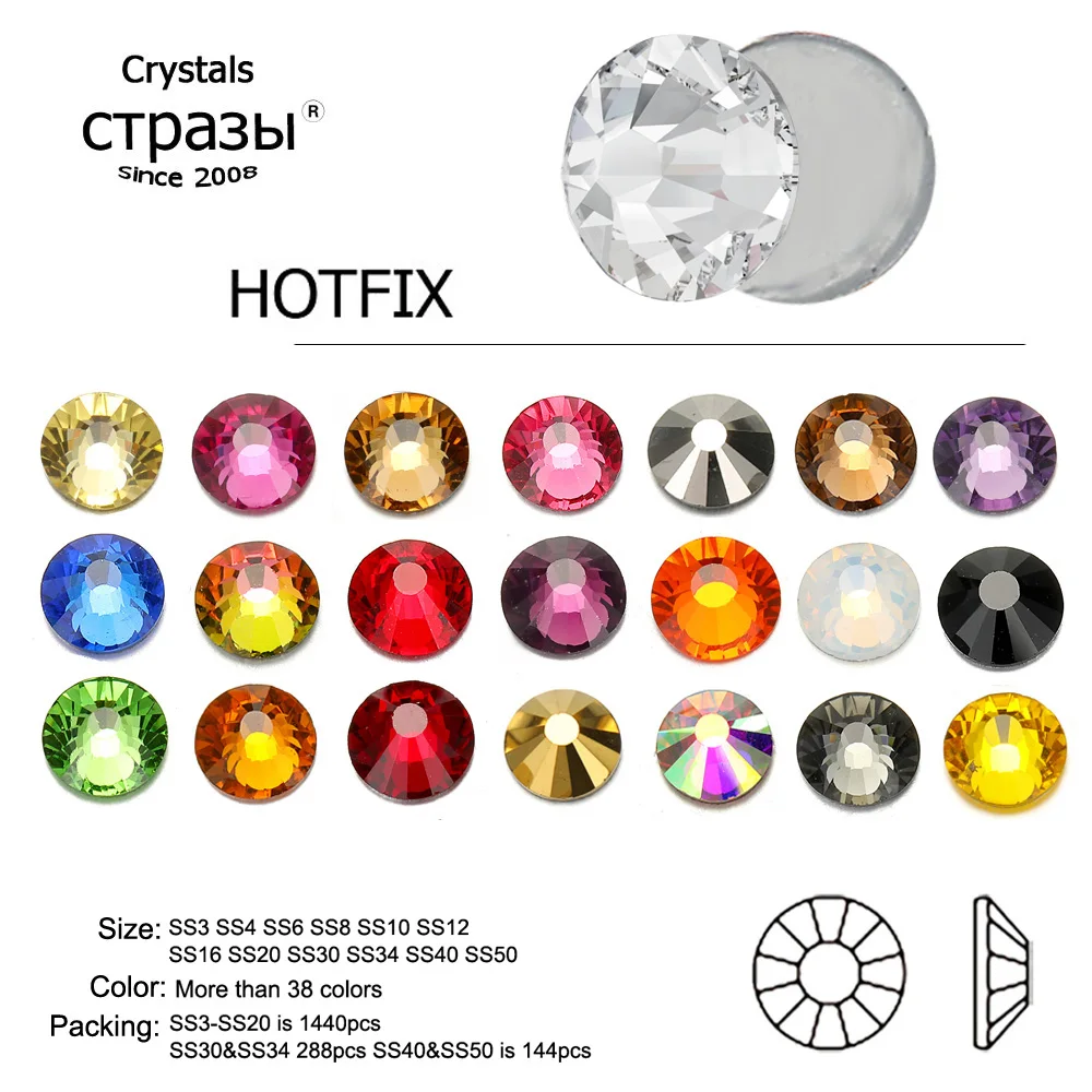 AAAAA Clear AB Red Mix Colors Crystal Hot Fix Rhinestone Glass Strass Hotfix Iron On Rhinestones For Fabric Garment