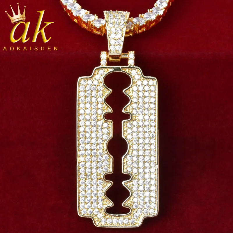 Aokaishen Razor Blade Pendant Necklace for Men Hip Hop Street Fashion Jewelry 2023 Trend