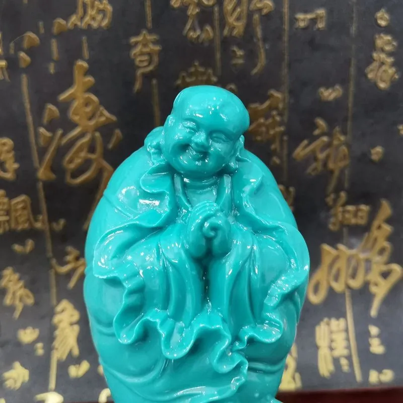 Hand-Carved Chinese Natural Turquoise Statue Coated Buddha Maitreya Buddha Laughing Buddha Ruyi Ornaments Statues et Sculptures