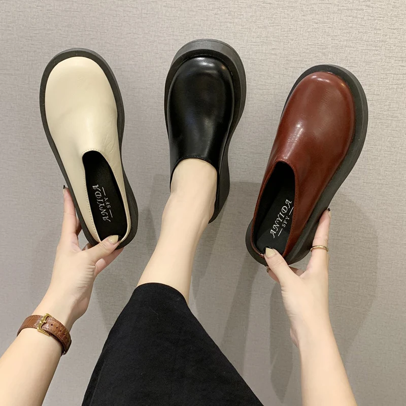 All-Match Korean Shoes Slip-on Clogs Platform Loafers With Fur Female Footwear Round Toe Casual Sneaker 2024 Slip On Creepers