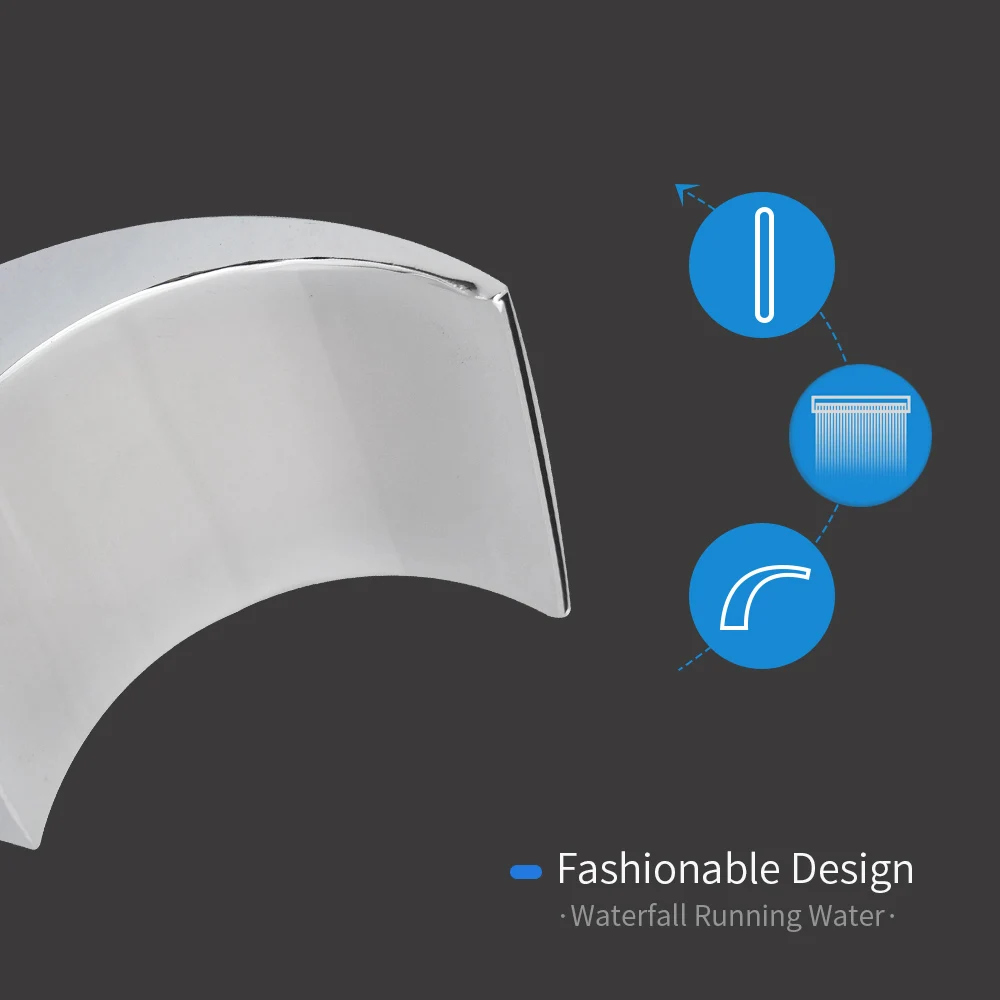Curved Brass Chromed Cascade Waterfall Bathtub Faucet Water Outlet Handheld Shower Waterfall Spout G1/2\