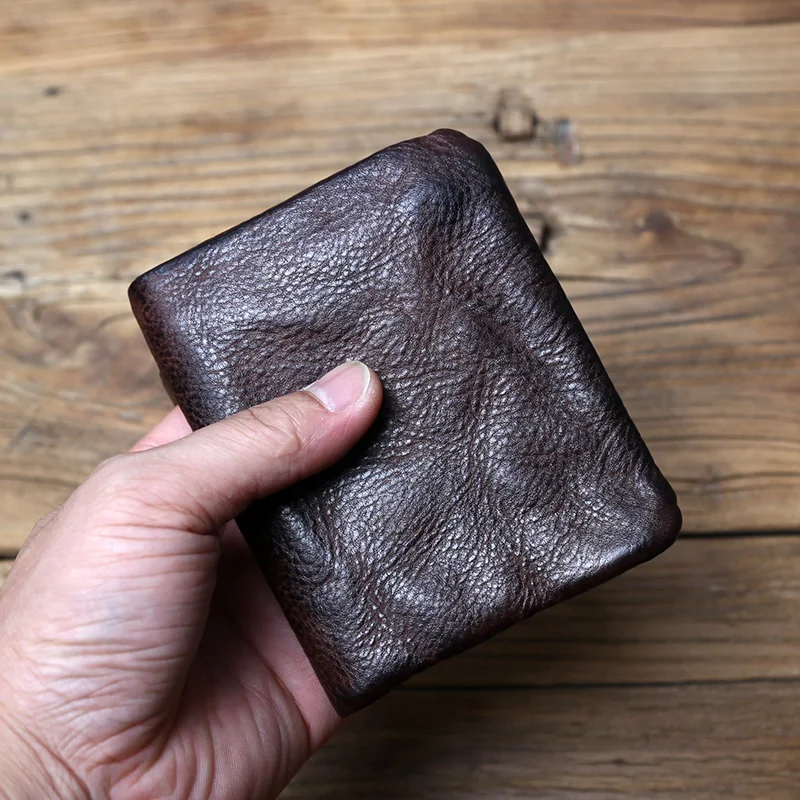 NZPJ Herren-Geldbörse aus Rindsleder, Retro-Geldbörse, Leder, kurze Damen-Geldbörse, pflanzlich gegerbtes Leder, vertikale Geldbörse, Jugend-Reißverschluss, Ausweishülle – Detail 13