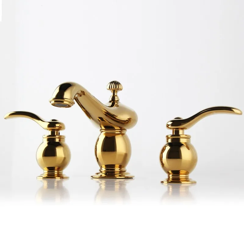 Top Quality Gold Bathroom sink faucet Three holes Two handle basin mixer faucet Golden cold hot water basin tap,Occident Style