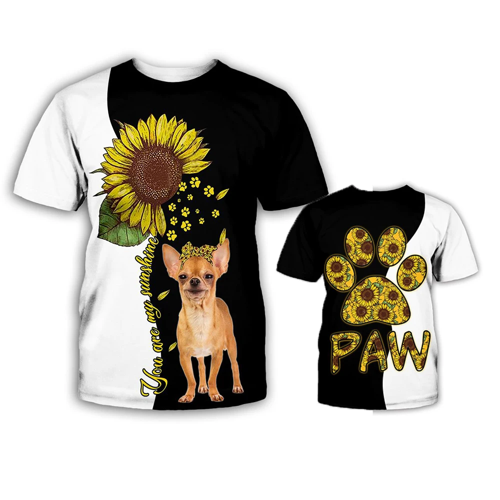 HX Chihuahua Men T-shirts You Are My Sunshine Letter Dog Print Tops Casual Short Sleeve Women TShits Harajuku Men Clothing