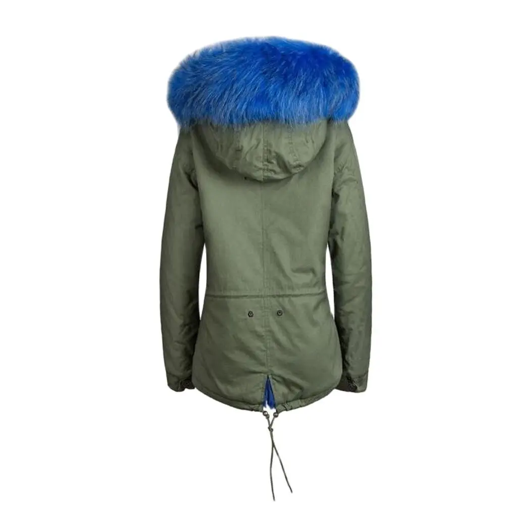 Hot Sale Korean Elegant Male Blue Liner Short Parka Real Hood Faux Fur Jacket Factory Selling MRMRS Blue Parka Mens Winter Coat