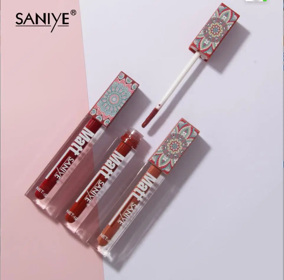 SANIYE Brand Makeup Nude Lip Gloss Waterproof Liquid Matte Lipstick Long Lasting 4g Quick Dry Red Lip Gloss Cosmetics T2056