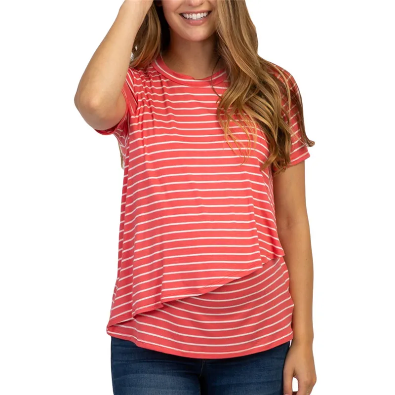 Vestiti di maternità manica corta allattamento al seno Top t-Shirt allentate Casual donne incinte camicetta da allattamento a righe camicia Plus Size