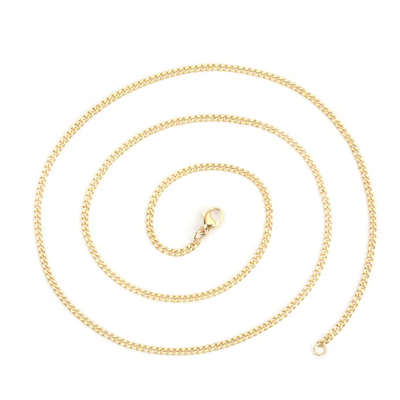 1 PC 60cm Fashion Stainless Steel Link Curb Chain Necklace Gold & Rose Gold Necklace For Women Men on the neck collar Jewelry