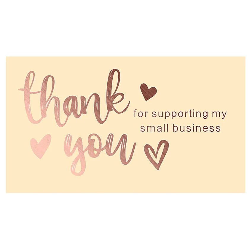 50pcs Rose gold Thank You for Supporting My Small Business Card Thanks Greeting Card 5*9cm Appreciation Cardstock Sellers Shop