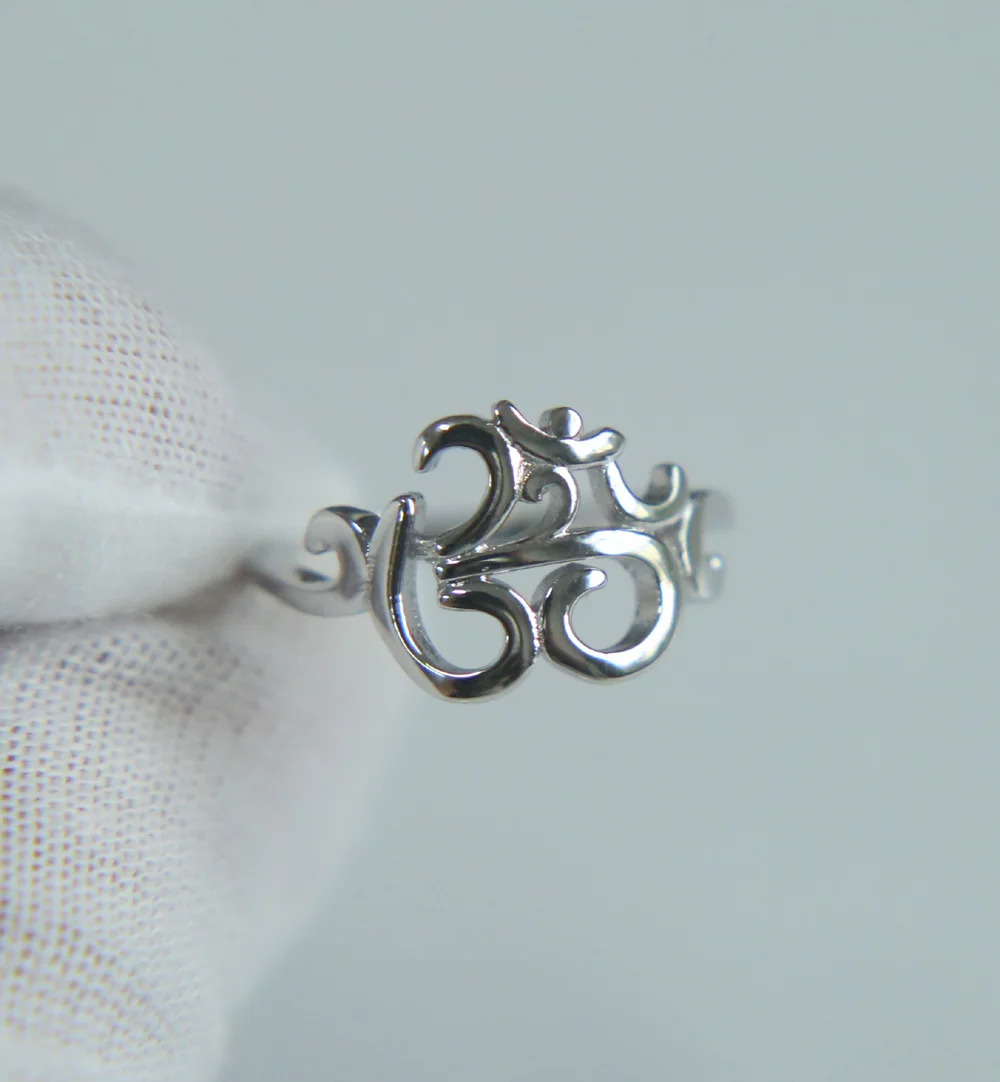 100% 925 Sterling Silver women men high quality fine silver om ohn india symbol yoga jewelry ring