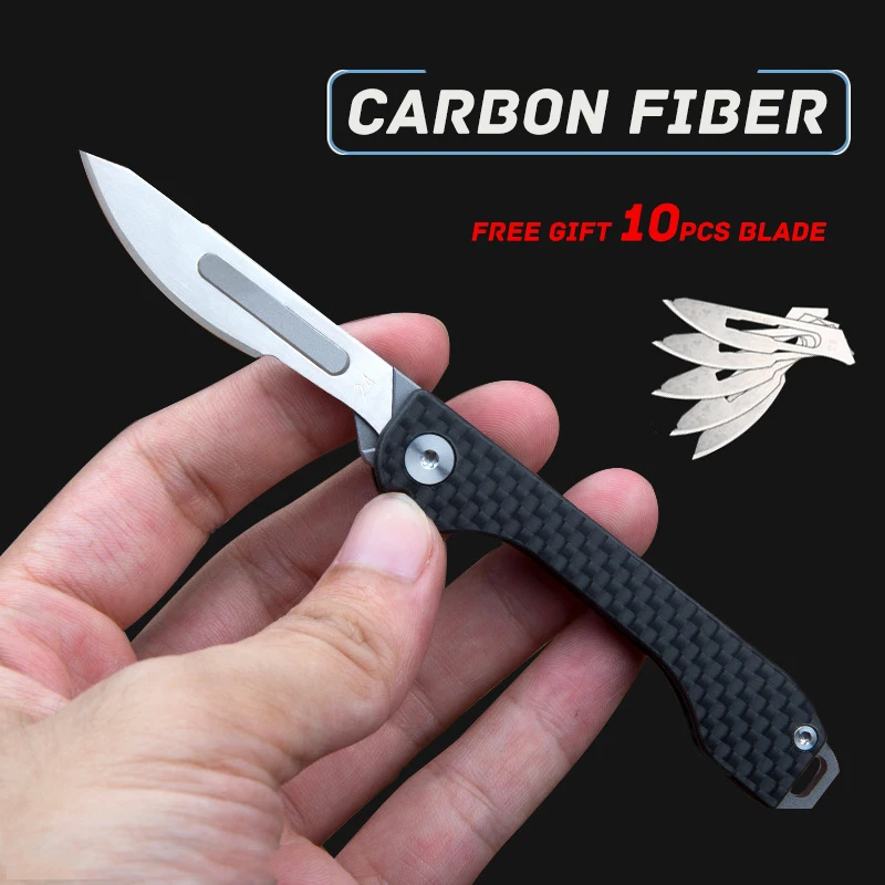 Carbon Fiber Folding Key Knife EDC Portable Scalpel Mini Pocket Knifes Emergency Medical Folding Knives Self-defense Survival