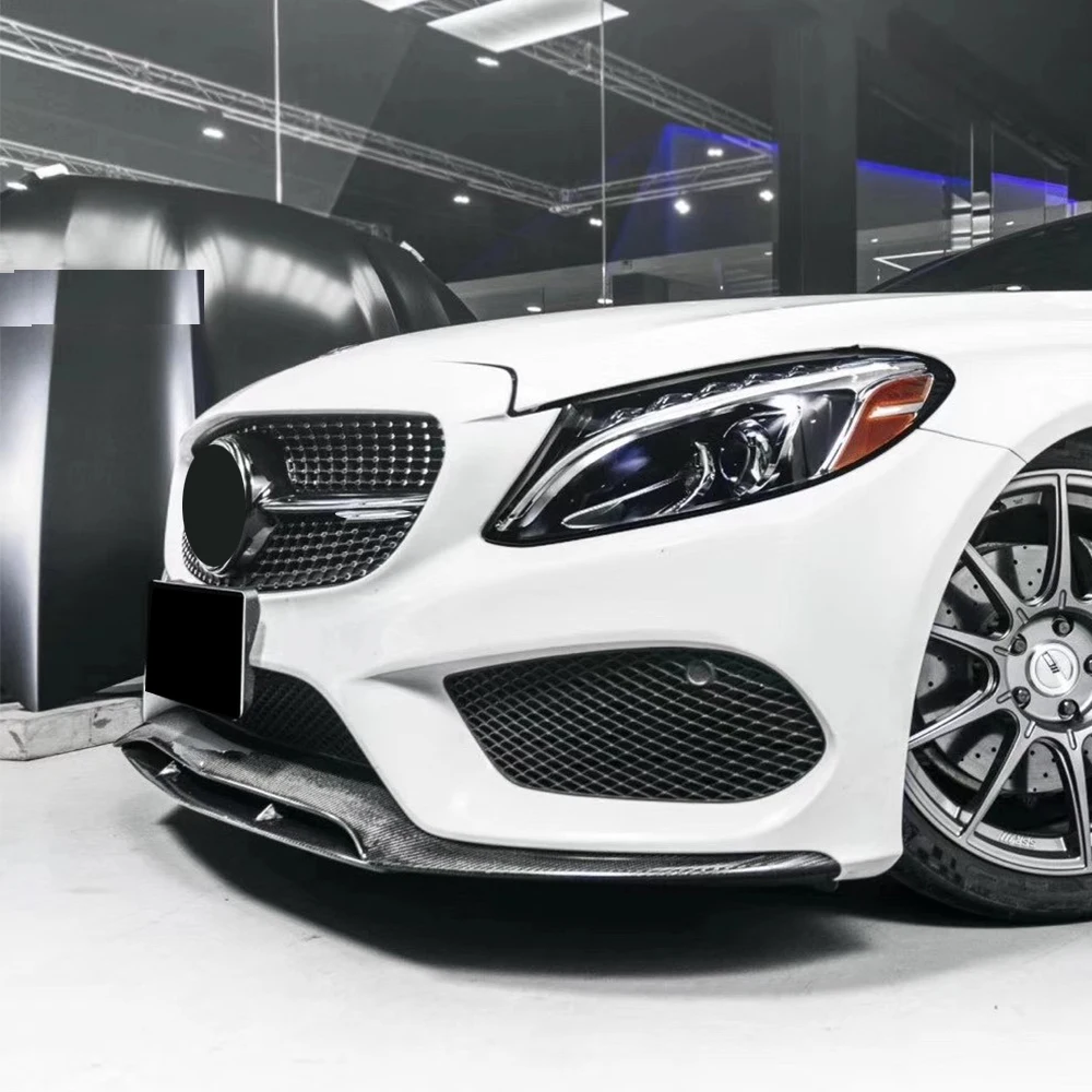 FD Style Carbon Fiber Front Bumper Chin Lip for W205 C205 S205 C180 C200 C300 C400 C450 & C43 AMG 2015 - 2018 Pre-Facelift