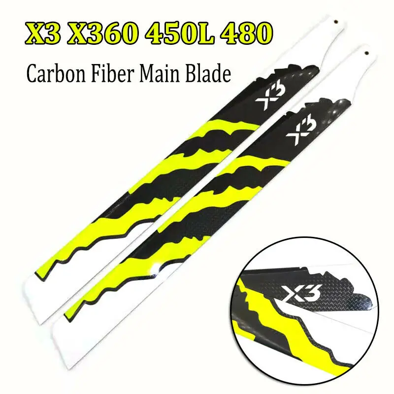 2 pairs 370mm Carbon Fiber Main Blade for ALZRC X360 Trex 450L 480 465 helicopter