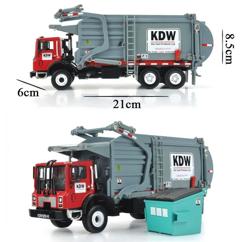 KDW 1:24 Garbage Truck Cleaning Vehicle Model Alloy Materials Handling Cleaning Dustcart Car Boys Game Toys for Kids Gift