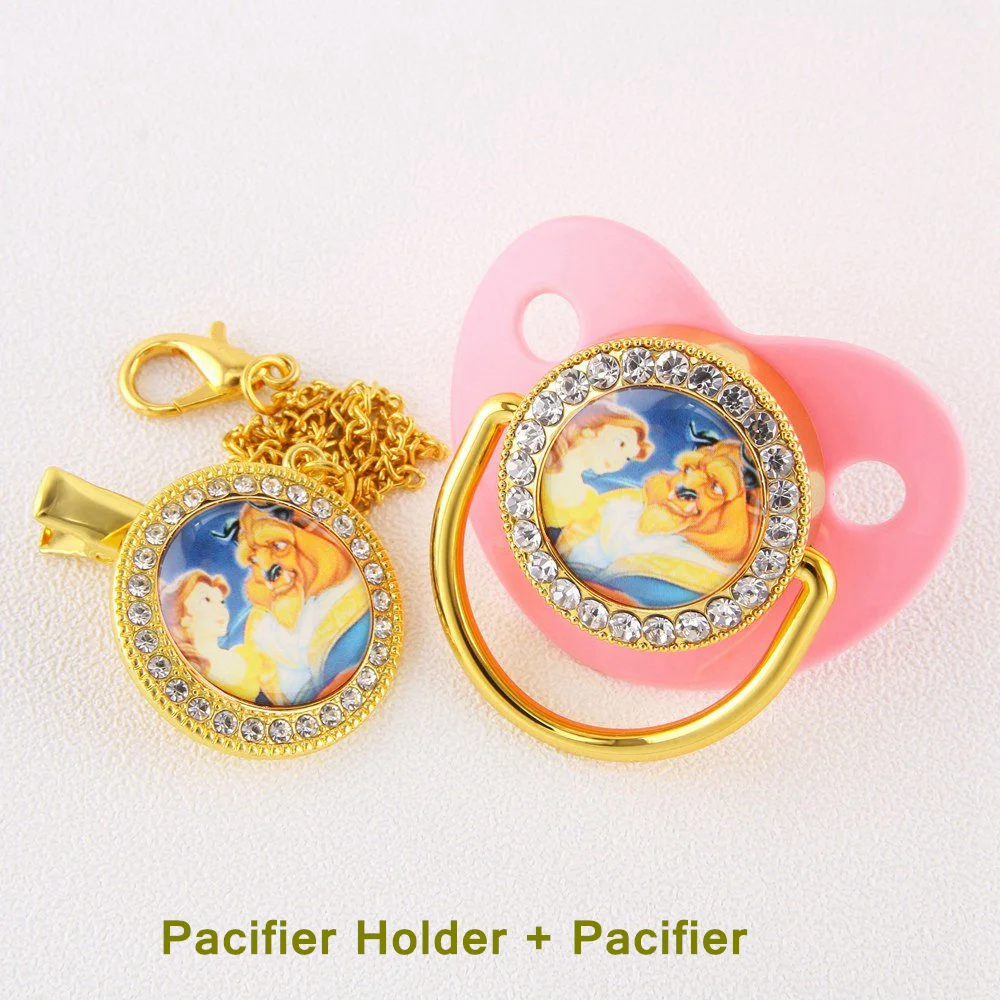 [2PCs] New Belle Princess Baby Pacifier Beauty and the Beast Belle Baby Girl Dummy with Pacifier Holder BPA Free 0-18m chupetero